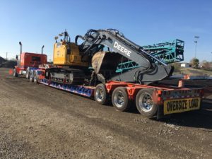 Deere Excavator on RGN trailer