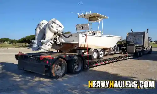 Transporting a canopy top boat on a trailer.