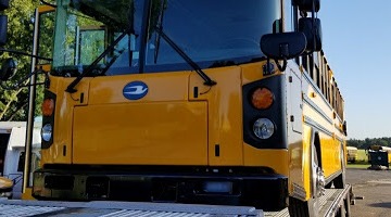BlueBird Electric School Bus heavy-hauled from Fort Valley, GA