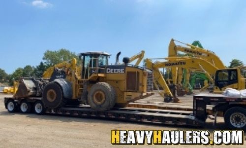 Transporting a John Deere 744k Wheel Loader.