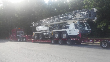 Grove 9000e Crane Truck Transported on an RGN Trailer