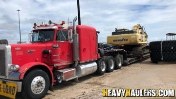 Hauling a Komatsu excavator to Seattle, WA.