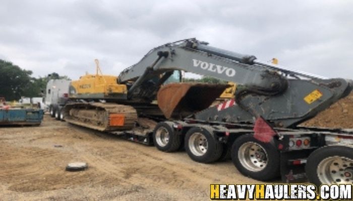 Transporting an oversize Volvo excavator.