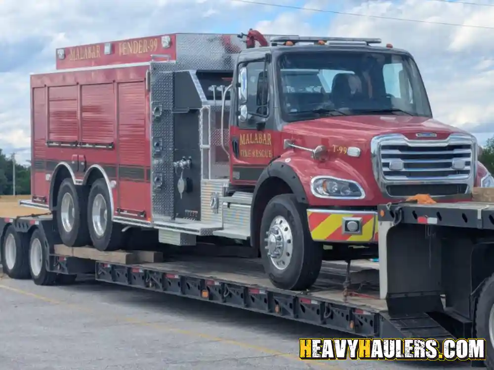 Loaded Fire Truck on a stepdeck trailer