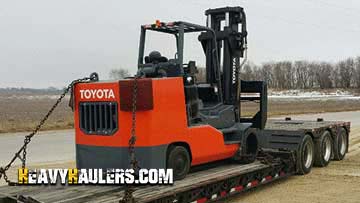 Shipping a Toyota forklift on a trailer.