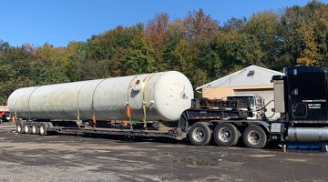 Shipping a 30k gallon fuel tank on an RGN trailer.