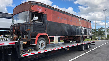 Hauling a classic bus.