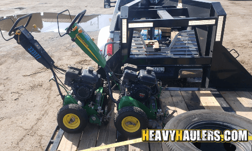 Shipping a John Deere lawn mower on a hot shot trailer.