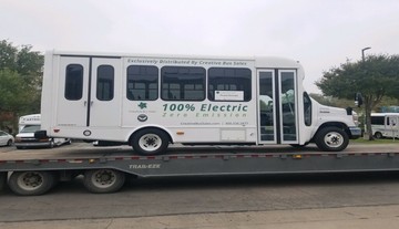 Shipping an electric shuttle bus.