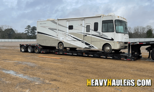 Transporting a Hurricane motorhome on a low boy trailer