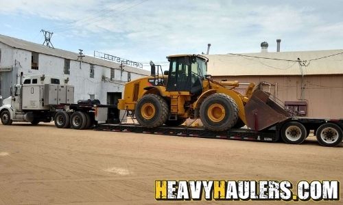 Hauling a Caterpillar 966H wheel loader from Las Vegas.