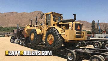 Transporting a Caterpillar wheel loader.