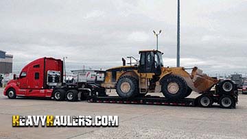 Transporting a Caterpillar wheel loader.