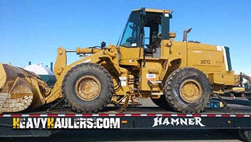 Transporting a Kawasaki wheel loader.