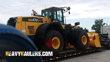 Transporting a Komatsu wheel loader.